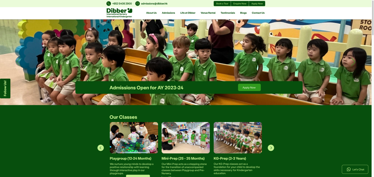 Screenshot of the Home Page of DIBBER INTERNATIONAL KINDERGARTEN (WHAMPOA)